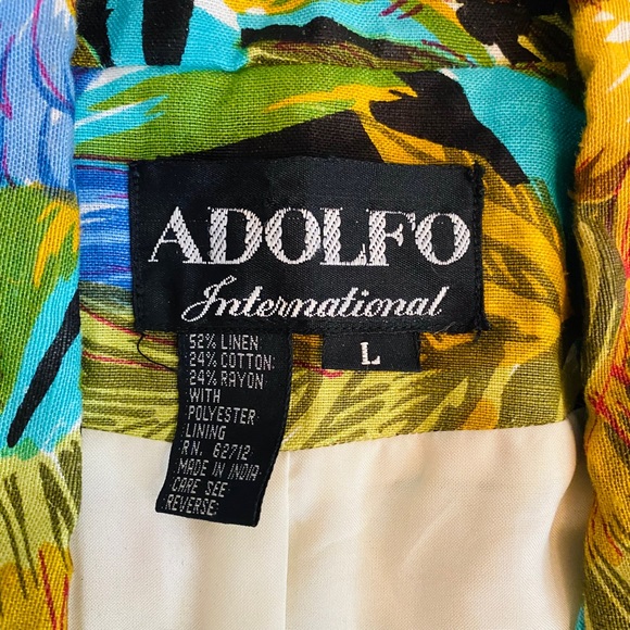 Vintage Adolfo International Oversized Linen Tropical Print Blazer SZ L - Picture 9 of 11